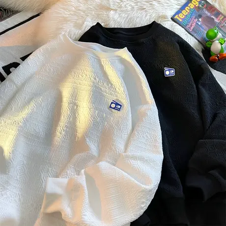 潮流宽松高级感百搭长袖圆领卫衣男港风套头休闲春秋款内搭打底衫商品大图