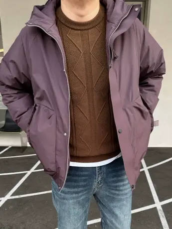 大依无忧冬新款廓版加厚潮胖子加肥加大码男款短款连帽羽绒服外套图片