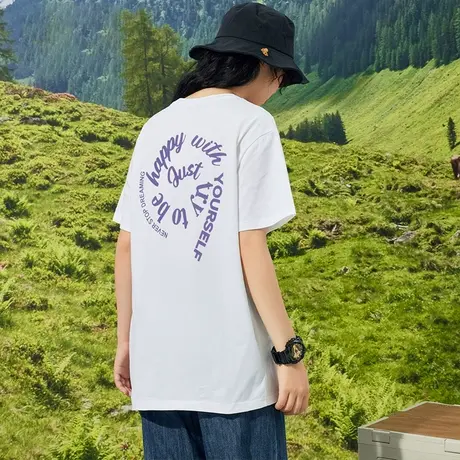 真维斯Z+夏季女款宽松舒适纯棉短袖上衣后背植绒字母大印花T恤图片