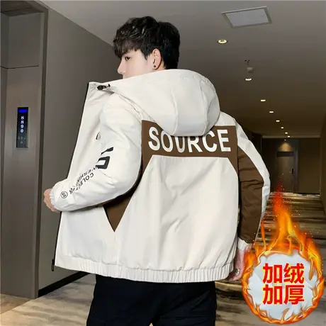 2023秋冬外套韩版潮流帅气百搭休闲秋装夹克加绒加厚连帽上衣服男商品大图