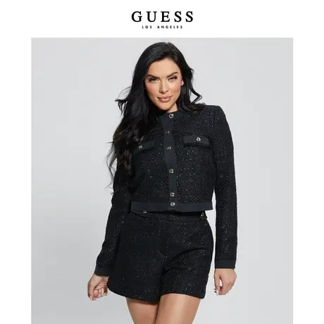 GUESS女士纯色短款气质黑色小香风外套-商品大图