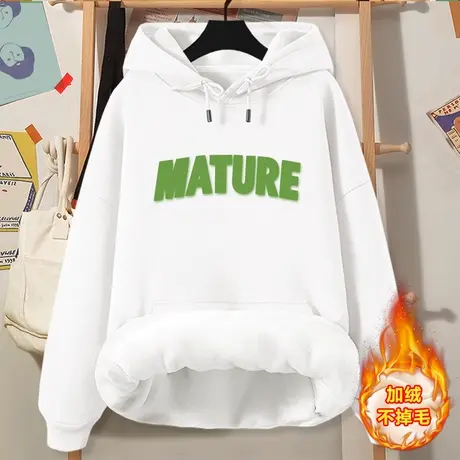 2023新款秋冬加绒加厚连帽卫衣女oversize风百搭显瘦外穿带帽上衣商品大图