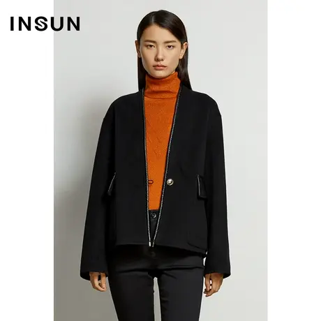 INSUN恩裳奥莱冬季一粒扣口袋柔软毛呢外套商品大图