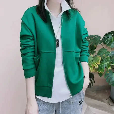 纯色拉链棒球服2023春秋新款卫衣女休闲运动宽松短外套ins上衣潮商品大图