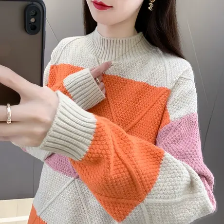 春秋2023新款高级感超好看爆款女士半高领毛衣女秋冬针织衫打底衫商品大图