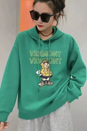 连帽卫衣女春秋薄款2023百搭新款小熊刺绣宽松上衣外套女装潮ins图片