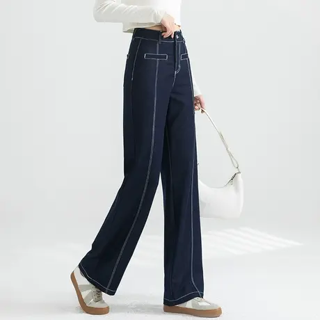 窄版高腰直筒牛仔裤女2023新款秋季显瘦裤子休闲女裤阔腿裤烟筒裤图片