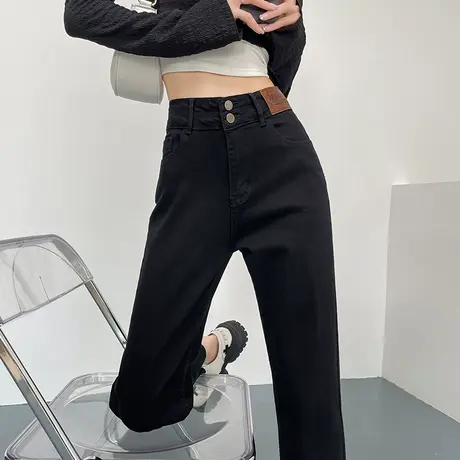 黑色直筒牛仔裤女2023年春秋新款高腰宽松显瘦小个子八九分烟管裤商品大图