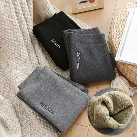 打底裤女秋冬加绒羊羔绒新款外穿灰色加厚高腰冬天修身保暖裤棉裤图片