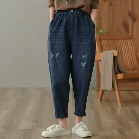 dza 高腰显瘦休闲九分直筒牛仔裤子女士宽松阔腿裤纯棉百搭哈伦裤图片