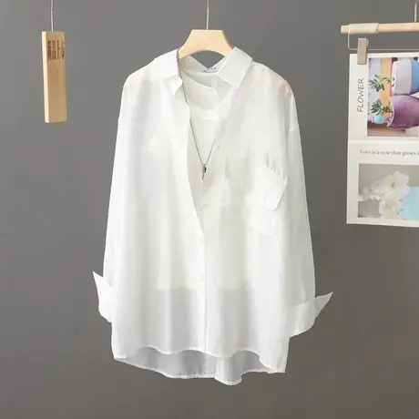 白色微透轻薄防晒衫薄款外套女中长款衬衫防晒衣开衫户外轻薄透气商品大图