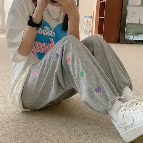 阔腿裤子女夏季薄款宽松小个子高腰直筒显瘦哈伦运动束脚裤潮ins图片