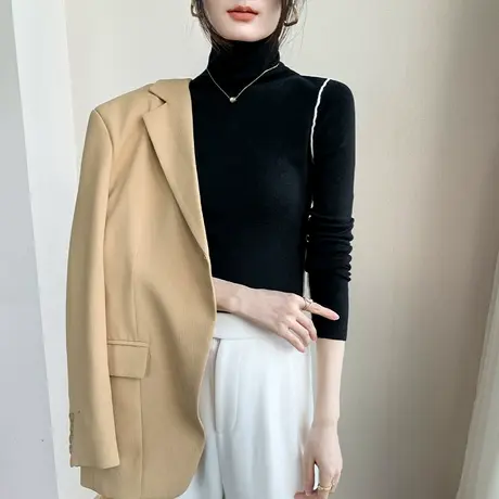 高领羊毛针织衫女2023早春新款百搭修身保暖上衣内搭叠穿打底衫商品大图