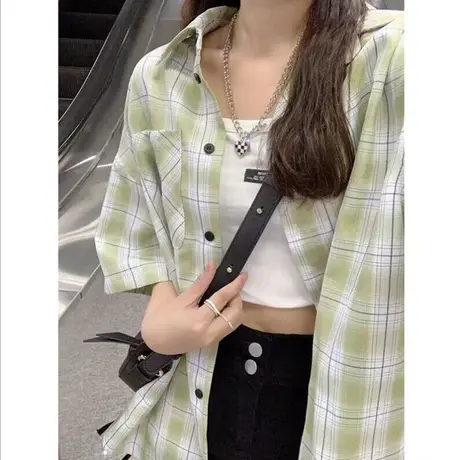 复古chic港风短袖衬衫女2023早春夏装新款韩版宽松显瘦外穿衬衣潮图片