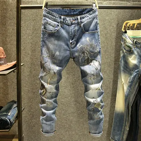 春秋季牛仔裤男2025新款潮牌修身小脚裤子韩版潮流时尚弹力男裤子商品大图