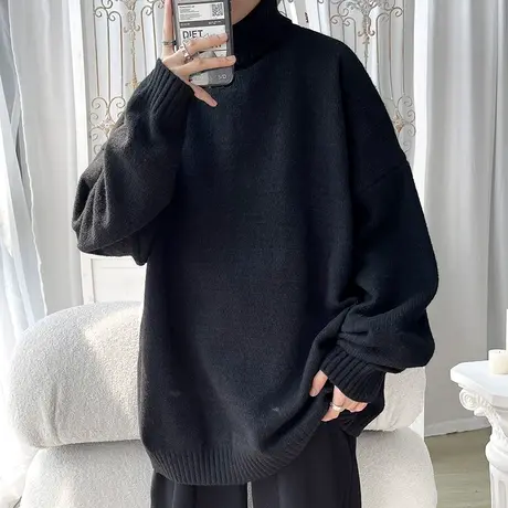 纯色毛衣男款高领ins潮流宽松秋冬季加厚保暖线衣潮牌加绒针织衫商品大图