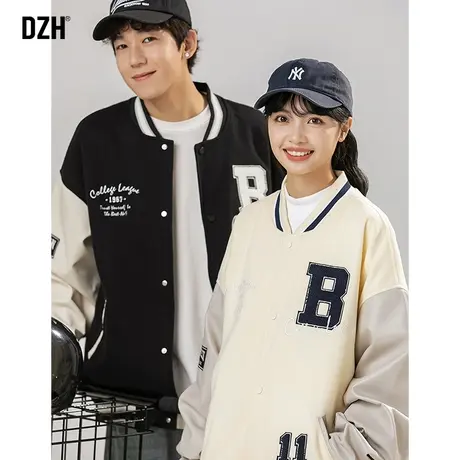 情侣拼色夹克外套男秋季高级感痞帅情侣装2024年新款潮牌休闲上衣商品大图