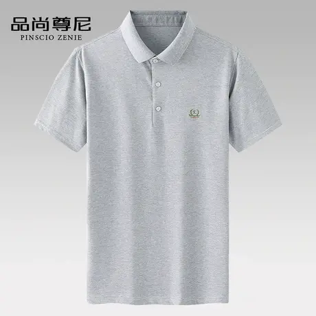 爸爸短袖t恤纯色麦穗刺绣款中老年男士丝光棉polo衫2022夏季新款图片