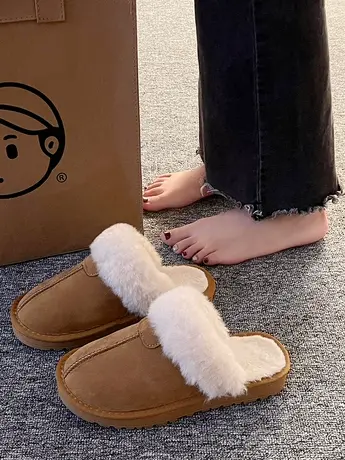 厚底毛毛拖鞋女外穿皮毛一体包头保暖雪地靴松糕一脚蹬棉鞋冬季潮商品大图