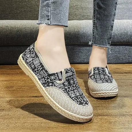 麻布鞋女老北京春秋一脚蹬豆豆鞋夏季妈妈单鞋复古渔夫鞋夏季透气商品大图