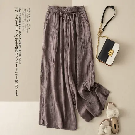 享永子苎麻天丝阔腿裤女夏薄文艺复古棉麻休闲裤垂感气质2024新款商品大图