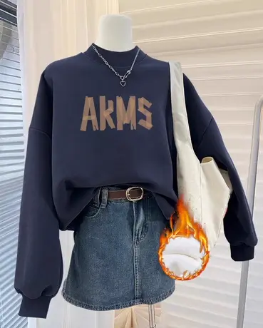 韩版chic休闲半高领卫衣女冬季加绒保暖ins潮高级感卡通外套上衣商品大图