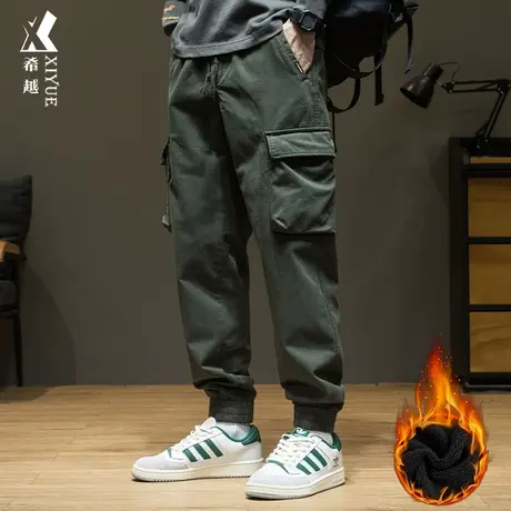 希越摇粒绒春季男士工装束脚裤加绒加厚宽松大码美式休闲保暖裤子商品大图