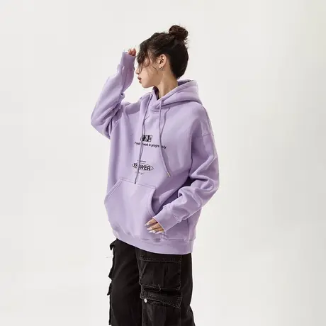 YEP印花加绒连帽卫衣女秋冬2023年新款复古加厚宽松oversize外套图片