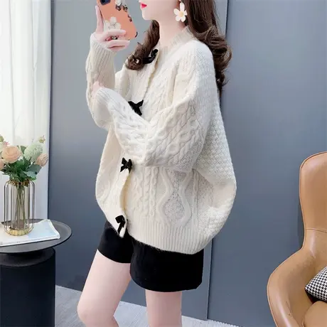 过年红色氛围感新年蝴蝶结毛衣外套女春季2024年新款洋气针织开衫商品大图