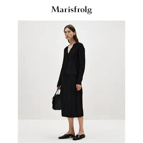 【新能量黑裙】玛丝菲尔春黑色显瘦长款A字针织半身裙女图片