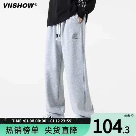 VIISHOW黑色裤子男潮牌宽松束脚工装卫裤春秋麂皮绒运动休闲长裤商品大图
