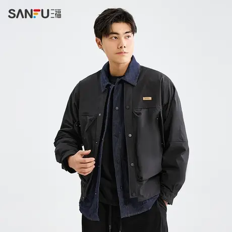 三福2023冬季男士时尚翻领羽绒服 休闲保暖潮流修身外套481668图片