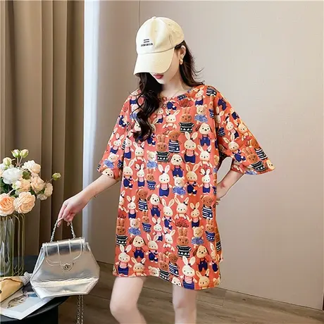 2024年春夏新款中长款宽松大版欧货短袖t恤女洋气上衣内搭打底衫商品大图