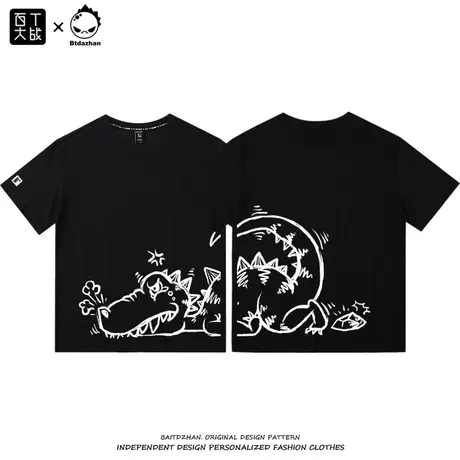 2023春季潮牌短袖t恤男愤怒的怪兽欧美超火ins风纯棉宽松上衣T恤商品大图