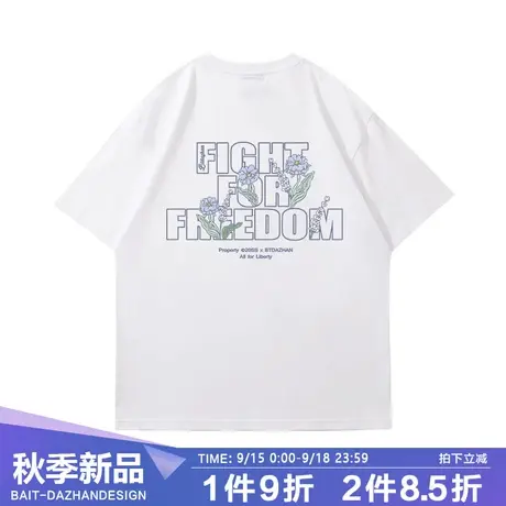 美式重磅t恤欧美风街头字母花朵小众设计百搭简约洋气纯棉短袖夏商品大图