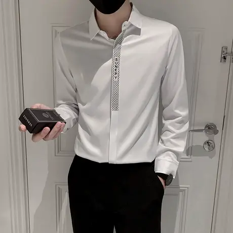 男士衬衫秋季潮流长袖设计感韩版时尚刺绣百搭男装帅气内搭白衬衣商品大图