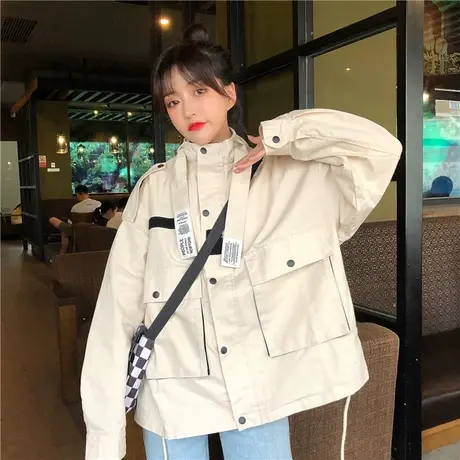 短款工装外套女2021秋冬季新款潮韩版宽松百搭春秋加厚复古港味潮图片