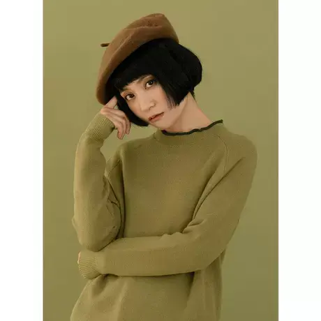 omont蛋挞家 复古长袖套头假两件针织衫女学生打底长袖毛衣秋冬图片