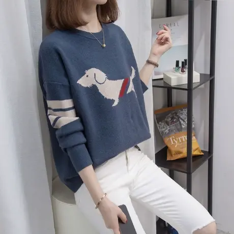 圆领毛衣女套头2023秋冬新款宽松慵懒风针织衫外穿上衣内搭打底衫商品大图