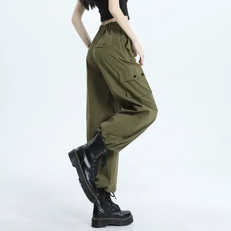 高腰束脚美式工装裤女2023新款秋季女裤显瘦裤子潮牌休闲裤阔腿裤图片