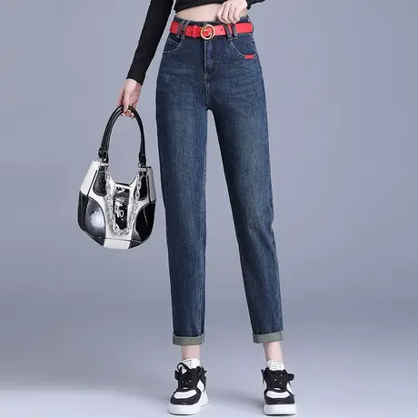 牛仔老爹裤女秋季大码高腰品质显瘦哈伦裤2023新款胖MM遮跨萝卜裤商品大图
