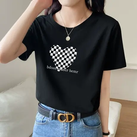 高级感白色t恤女士短袖宽松纯棉纯白色半袖体恤女装春夏2022新款商品大图