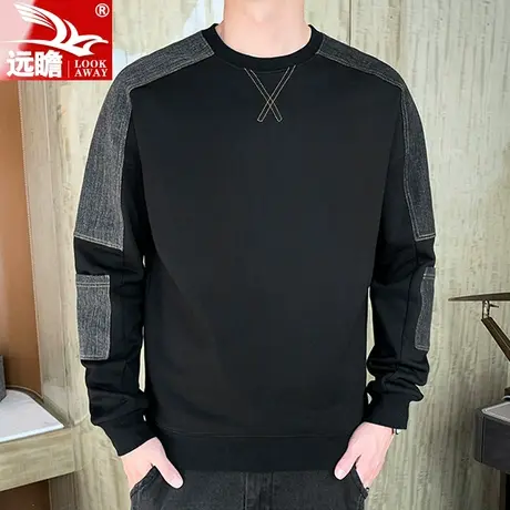秋季卫衣男士圆领宽松春秋款上衣2023新款潮牌拼接打底衫长袖T恤商品大图