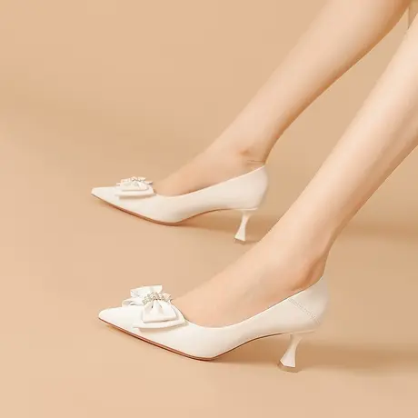 蝴蝶结高跟鞋女细跟2023年春季新款法式性感气质尖头浅口职业单鞋图片