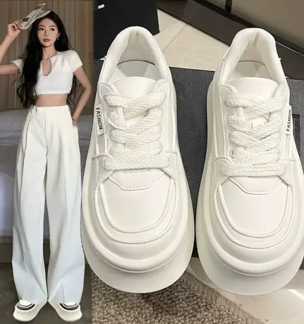 潮牌网红厚底增高小白鞋女款秋季新款时尚百搭爆款透气休闲运动鞋图片