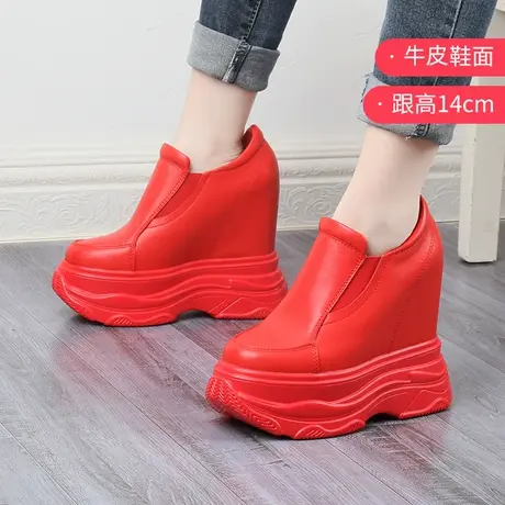 内增高老爹鞋女小个子厚底松糕鞋红色秀禾服婚纱神器真皮运动婚鞋图片