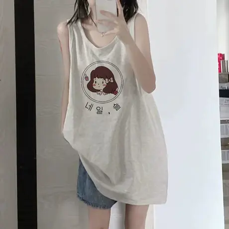 纯棉港风吊带运动坎肩背心无袖t恤女夏季设计感小众外穿宽松上衣商品大图
