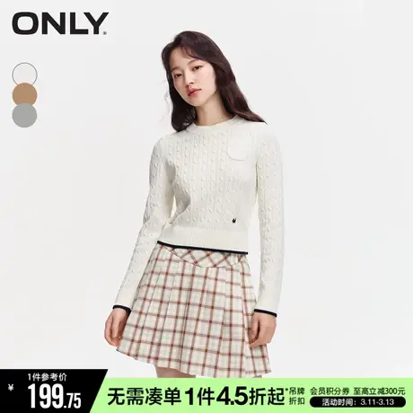 ONLY春秋时尚套头螺纹袖口长袖圆领针织衫女|123124004商品大图