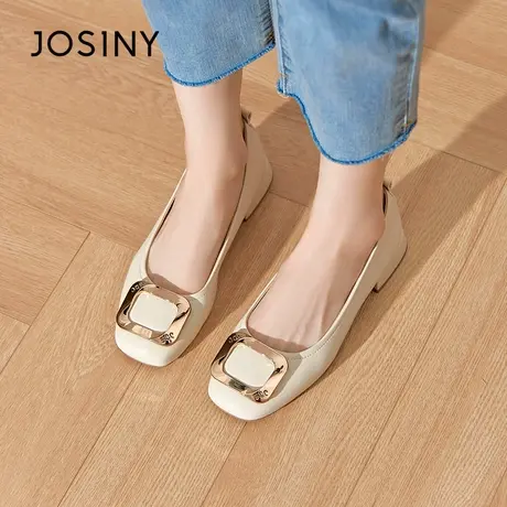 Josiny/卓诗尼方头粗跟单鞋2023秋季新款气质一脚蹬玛丽珍女鞋子商品大图