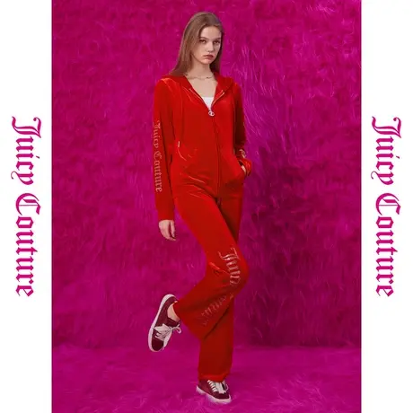 Juicy Couture橘滋秋季装2023年新全橙热恋重工烫钻丝绒女休闲裤商品大图